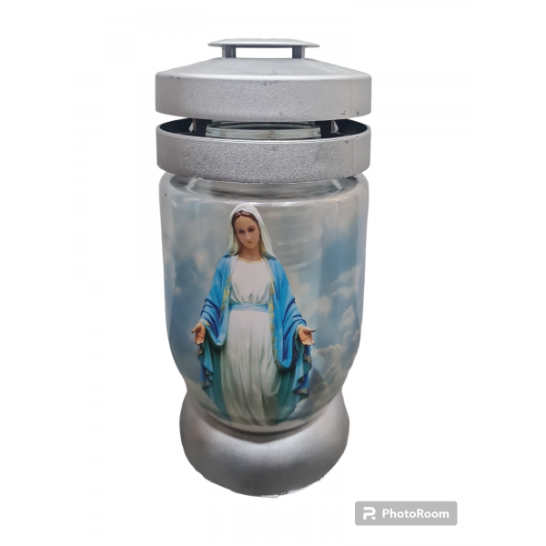 Candeeiro Vidro C/Imagem Virgem Maria 22 Cm