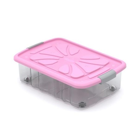 Caixa Organização EasyBox 25 lts Transp. Tampa Rosa  Bebe