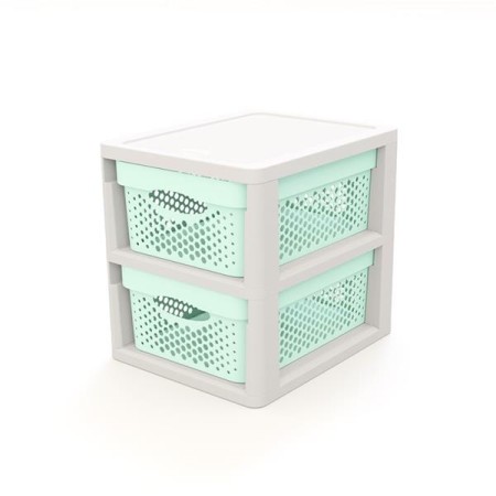 Gaveteiro Cinza SallyDrawer Basket 2 Gavetas Cool Mint