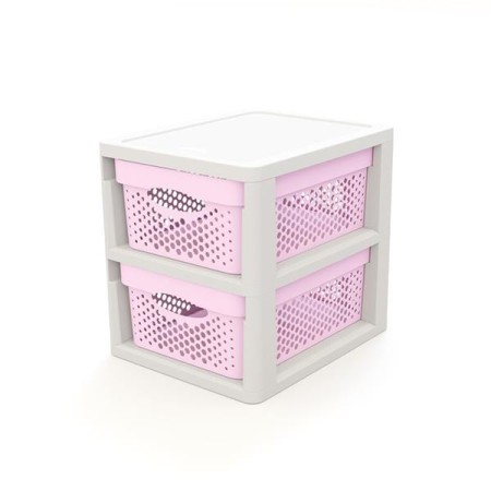 Gaveteiro Cinza SallyDrawer Basket 2 Gavetas Rosa Bebe