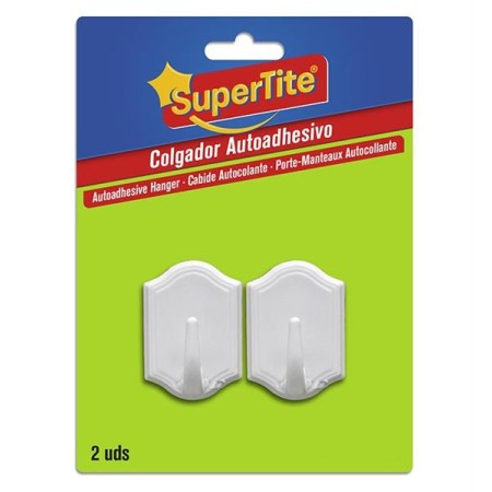 Cabide Autocolante Plastico Branco PK2