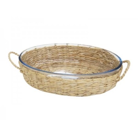 Assadeira Vidro Oval c/ Suporte Vime 39x28 CM BIA